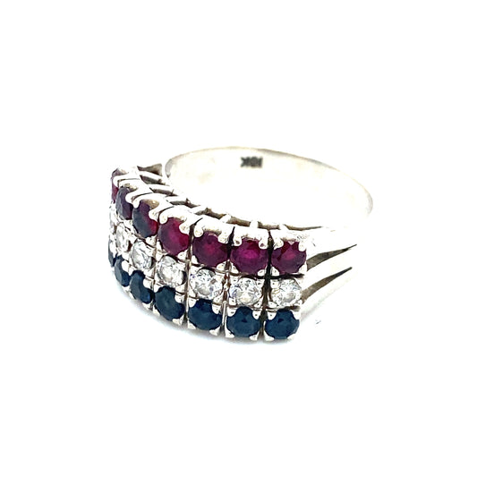 Weißgold Ring mit Brillanten, Saphiren und Rubinen