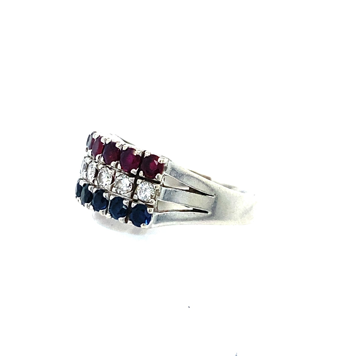 Weißgold Ring mit Brillanten, Saphiren und Rubinen