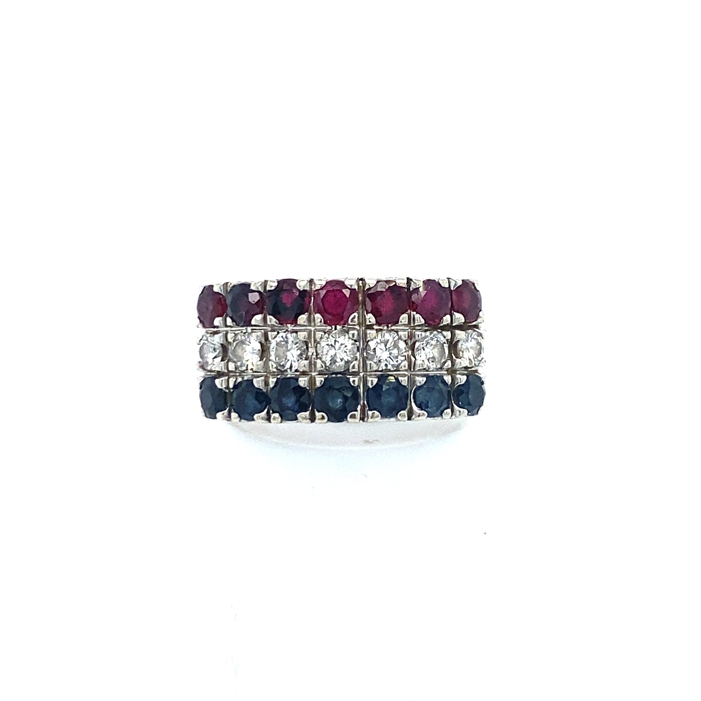 Weißgold Ring mit Brillanten, Saphiren und Rubinen