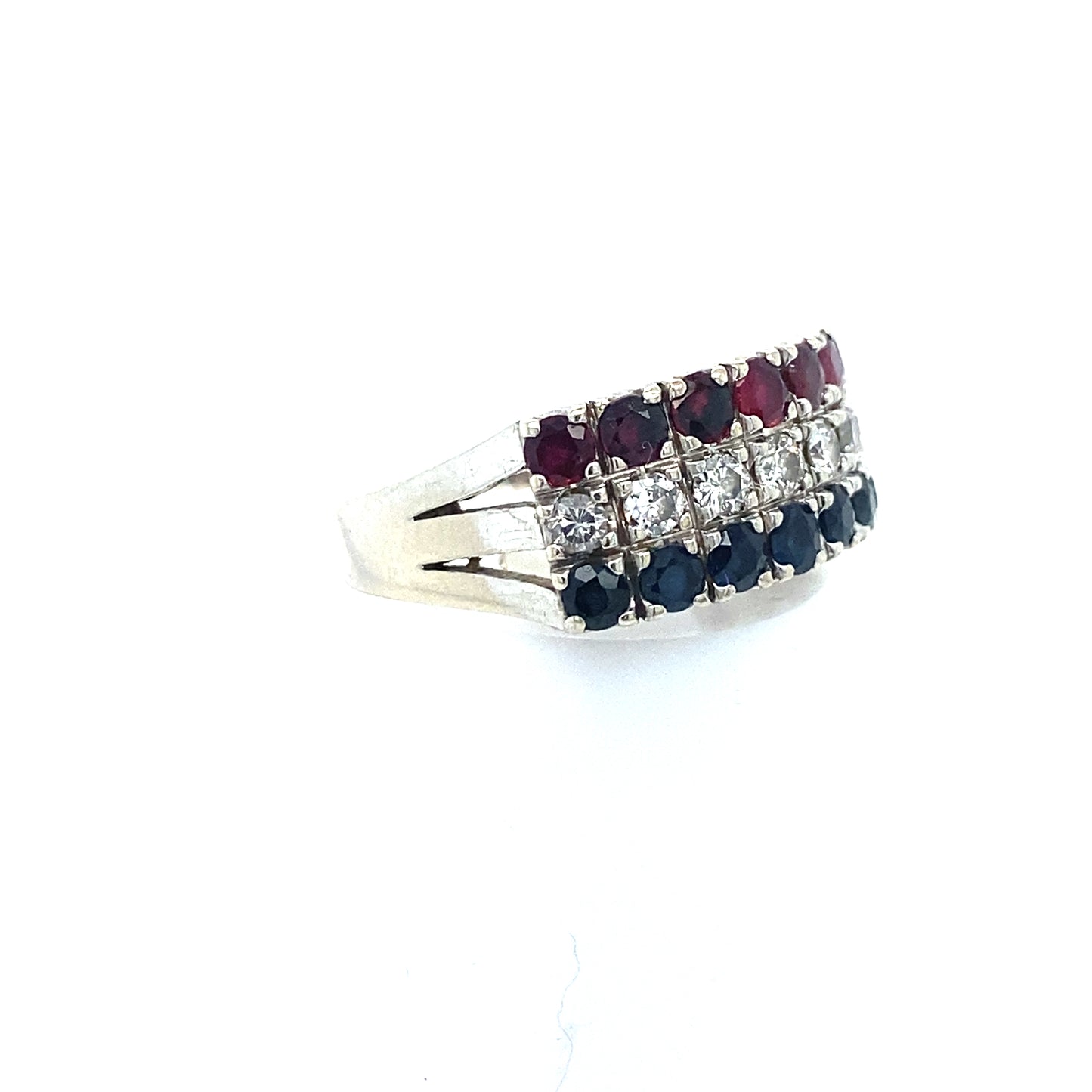 Weißgold Ring mit Brillanten, Saphiren und Rubinen