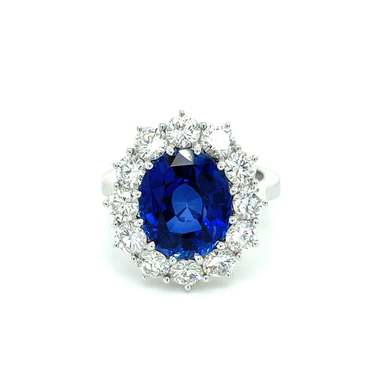 Weißgold Ring mit Brillanten und Saphir